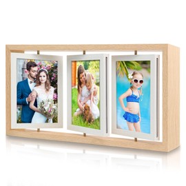 ZEEYUAN 4x6 Rotating Picture Frame Rustic Double Side Family Photo Frame, 4x6 Floating Wooden Picture Frame Vertical Collage Photo frame for Tabletop Display