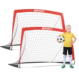 BOHEN 5x3ft Portable Soccer Goal for Kids Backyard with Carry Bag - Easy Folding Lightweight Fun for Outdoor Indoor Training Games for Teen Youth Adult (Red, 5x3 FT, 2 Pack)