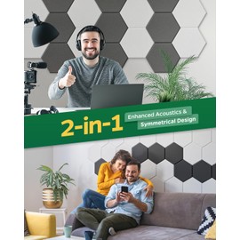 Topnaca Sound Proof Panels for Walls, 12 Pack Hexagon 12''×10''×0.4'' Self-Adhesive Soundproof Wall Panels, High Density Beveled Edge Acoustic Panels for Home, Office, Recording Studio, Room (White)