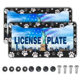 License Plate Covers Black and White License Plate Frames Paw Print Dog Cat Universal Aluminum Car Accessory 2 Pack with Screw Covers Set