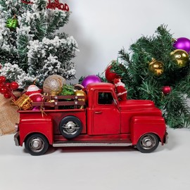 Berfutall-11'' Iron Classic Red Truck Pick-up Model Collectible Vehicle Decoration, Metal Truck Christmas Decor ，Unique Blend of Vintage, Rustic, Farmhouse Truck Decor for Table Top Decor. (A)