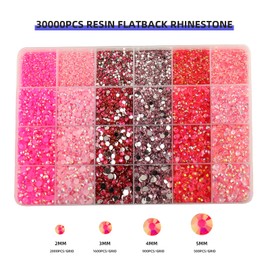 30000PCS Pink AB Resin Flatback Rhinestones Kit, Jelly Resin Non-Hotfix Rhinestones for Crafts DIY Design, Tumblers, Clothes, Makeup, Nail Art 2mm, 3mm, 4mm, 5mm