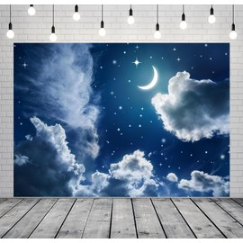CORFOTO Fabric 10x8ft Moon Backdrop Photography Blue Starry Sky Crescent Cumulus Picture for Newborn Baby Shower Birthday Party Kids Girl Art Portrait Photoshoot Background Bedroom Wall Decor Prop