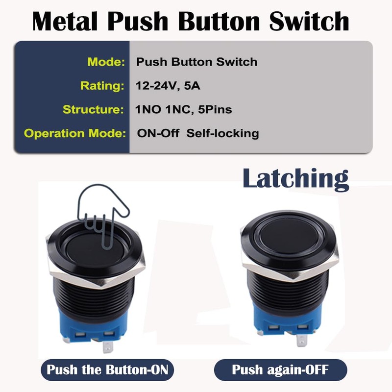 DMWD 2PCS 22MM Latching Push Button Switch Ring Led 12V-24V