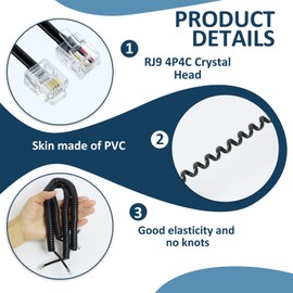 Greacesrio Set of 2 Telephone Cable, Landline Connection Telephone Handset Cable, RJ9 4P4C Telephone Handset Spiral Cable, Coiled Length 1 to 3 Metres, Unwound Telephone Cable for Landline of Home