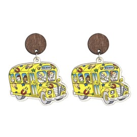 Teacher Earrings for Women Teacher’s Day Wooden Earrings School Bus Pencil Book Fish Graduation Earrings Teacher’s Day Appreciation Gifts Back to School Jewelry-circlebus
