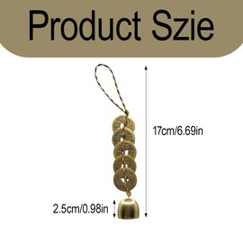 Chinese Feng Shui Bell, Chinese Hanging Wind Chimes with 5 Good Luck Coins for Wealth/Healthy/Peace/Success, Good Luck Metal Decor for Home/Garden/Car (glod)