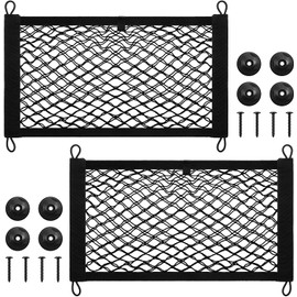 Frienda 2 Pieces Stretchable Small Cargo Net Pocket Storage Mesh Net Elastic Automotive Storage Pouch with 8 Pieces Mounting Screws and Hooks for Truck Car SUV Boats(17.7 x 9.8 Inches)