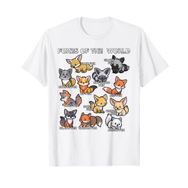 Foxes of the World Educational Animal Fox Lover Kawaii Fox T-Shirt