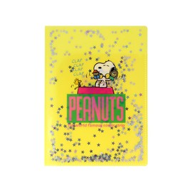 Sunstar Stationery S2174359 Snoopy Goods, Clear File, A5 Size, Clear File with Sequins, A5 Double, Yellow