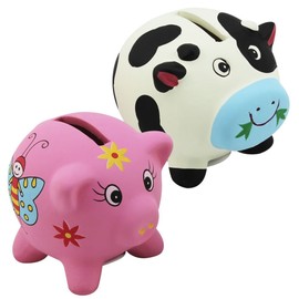 com-four® Set of 2 Ceramic Money Boxes Cow & Pig