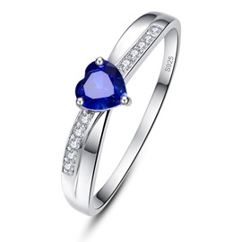 AVECON 925 Sterling Silver Sapphire Heart Promise Ring for Her Bule Solitaire CZ Engagement Wedding Eternity Anniversary Ring for Women Size 5