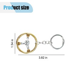 LHDOS Auto Parts Steering Wheel Shape Key Chain, 3D Metal Keychain Car Key Holder, Car Keychain Pendant, Car Key Ring Accessories for Vehicle, Backpack (Gold/White)