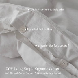 Double Stitch by Bedsure 100% Organic Cotton Duvet Cover Set Queen- 300 TC Sateen Weave, GOTS Certified Long Staple Cotton, Soft Breathable Cover Made in India, 1 Duvet Cover, 2 Shams, Winter Sky