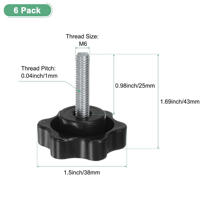 M METERXITY 6-Pack Star Clamping Knobs, M6x25mm Male Thread Hand