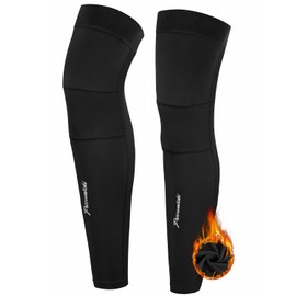Przewalski Cycling Leg Warmers Fleece Lined Thermal Long Leg Sleeves Cycling Bicycle MTB Riding Leg Warmers, Black, Small