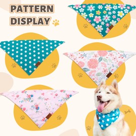 Charcy Dog Bandanas 4 Pack, Fall Dog Bandana Boy Girl for Holiday Birthday, Adjustable Durable Dog Scarf, Unique Design - Colorful Flower Triangle