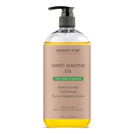 Majestic Pure Sweet Almond Oil, Super Triple A Grade Quality, 100% Pure and Natural from Spain, Cold Pressed , 16 fl oz.