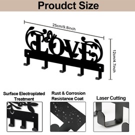 MAYJOYDIY Love Butterfly Vine Metal Key Hook Vine Leaves Coat Rack Wall Mounted 25×12cm Black Art Wall Decor Key Holder with 5 Hooks for Gift Coats Hats Towels Bags Hanging