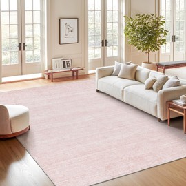 Valenrug Washable Rugs 5x7 - Non Slip 5x7 Area Rugs for Living Room, Stain Resistant Area Rugs for Bedroom, Foldable Machine Washable Area Rug(5'x7', Light Pink)