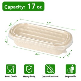 ZORRITA 17 oz Paper Bowls with Lids, 50 Pack Sugarcane Fiber Meal Prep Containers Disposable To Go Food Container for Salad, Pasta, Burrito