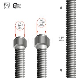 Flextron FTWC-S34-18D 18" Corrugated Connector for Water Heater with 3/4" FIP and 1" FIP Ends, Stainless Steel