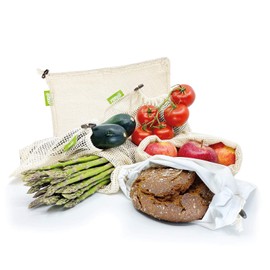 dibou ® Reusable Fruit Bags + Vegetable Bags Made of Organic Cotton | Oeko-Tex | LFGB Tested | Washable | Environmentally Friendly Shopping Bags with Drawstring and Weight Indication, Set of 6