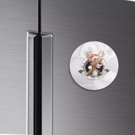 Unbranded Christmas Reindeer In Santa Hat Tearing | 4'' X 4'' Round Decorative Magnet