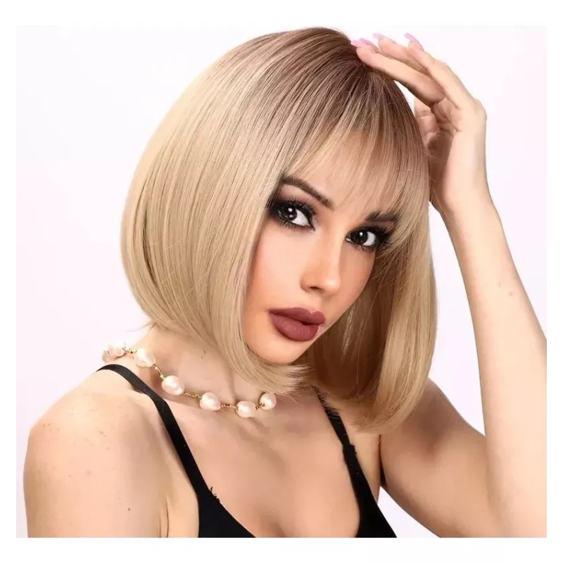 generic Peluca De Cabello Bob Lácio Rubio Degradado C/flequillo 14