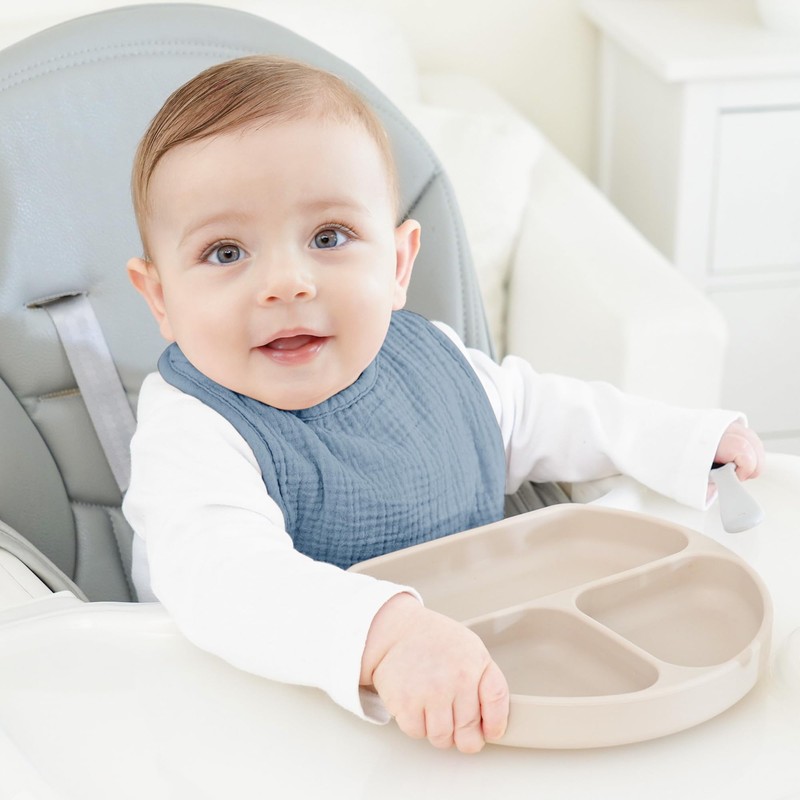 Bearmoss Muslin Baby Drooling Bibs 8 Pack, 100% Cotton Square