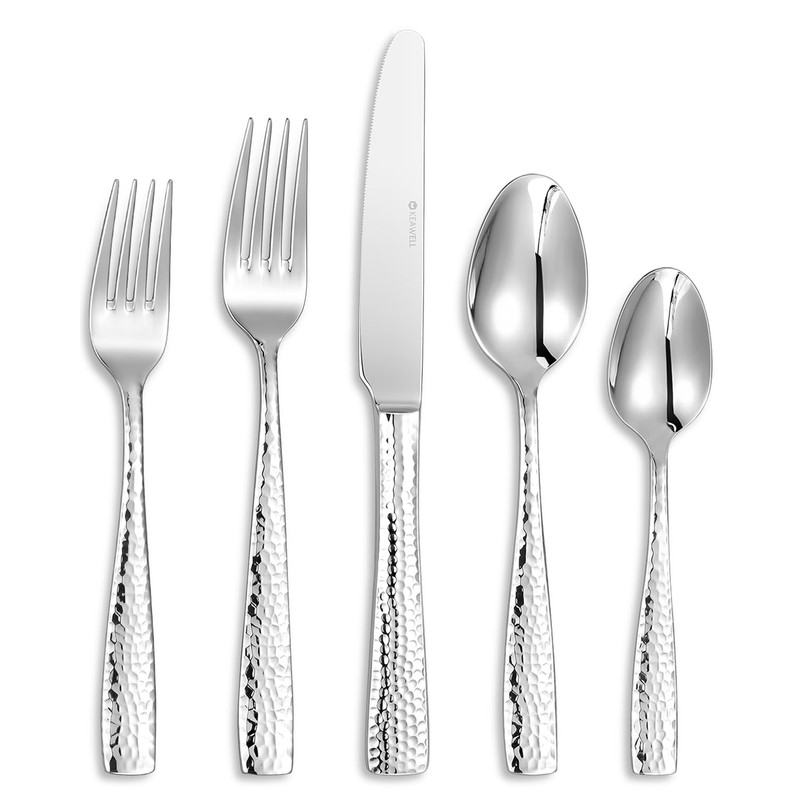 KEAWELL Premium 20/45/65 Piece Louis Hammered Silverware Set with Squared