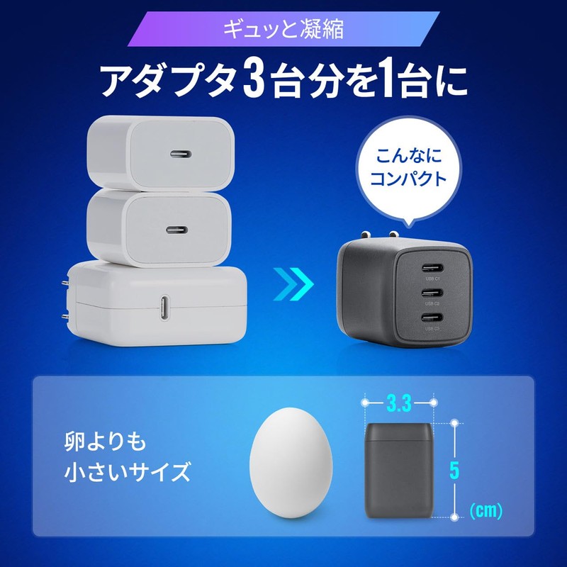 Sanwa Direct 700-AC046 Type-C Charger, PD Compatible, 1 Port Max,
