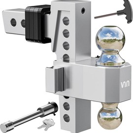VNN Adjustable Trailer Hitch with 10-Inch Drop – Dual-Ball (2" & 2-5/16") Hitch for 2-Inch Receiver, 15,000 lbs GTW, Heavy-Duty Ball Mount – Silver - Size: 8 Inch Drop Hitch