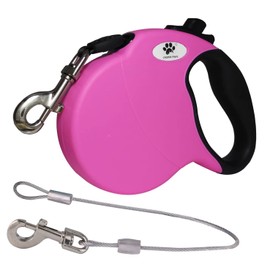 CROWN PAWS 13ft Retractable Dog Leash for Small Breed Dogs up to 22 lbs with a Detachable Chew Proof Extender Wire Ropes (Pink S)