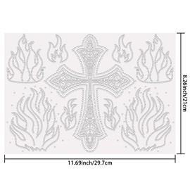 SUPERDANT Flame Cross Rhinestone Hotfix Iron-On DIY Rhinestone Transfer for Iron-On White Glitter Rhinestone Hotfix Transfer Patch Decoration for T Shirts Bags Cushions Jackets 29.7 x 21 cm