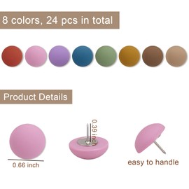 24 PCS Colorful Matte Round Push Pins Cute Thumb Tacks Decorative for Cork Boards Map Photos Calendar Cubicle Sccessories for Home Office Supplies