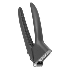 Fackelmann Knoblauchpresse 17 cm SOFT, praktischer Küchenhelfer mit Funktionsteil aus rostfreiem Edelstahl, Knoblauchschneider mit rutschfestem und ergonomischem Soft-Touch-Griff aus Kunststoff (Farbe: Orange/Grau), Menge: 1 Stück