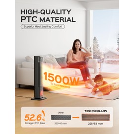 32.3in Portable Electric Tower Heater with Fireplace Display, 1500W PTC Ceramic Heating, 70° Oscillation, Remote & Thermostat, Indoor Safe Heater for Bedroom & Living Room