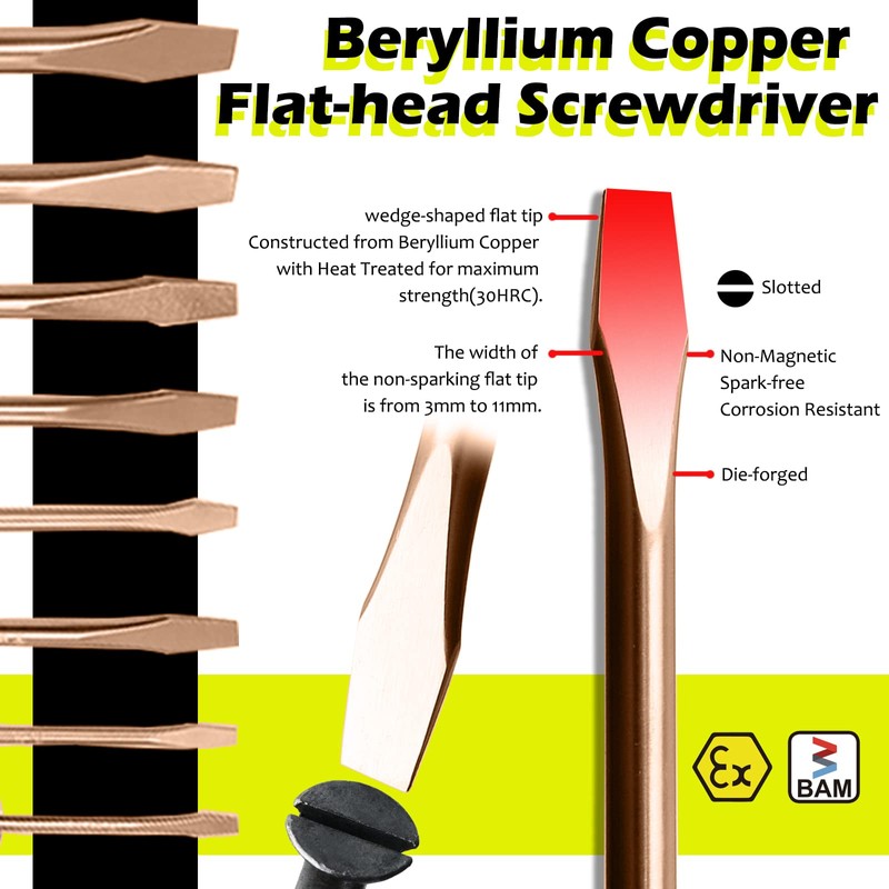 WEDO Screwdriver,Non-Sparking Slotted Screwdriver,Strike Cap Flat Head Screwdriver,Beryllium Copper,Length 420mm(17"),Tip