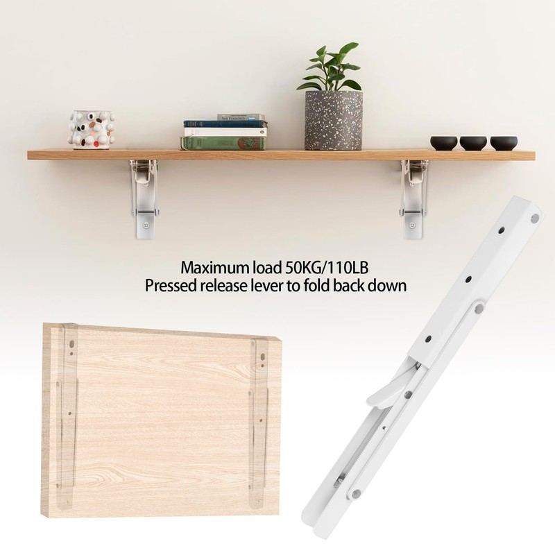 2 Pcs Folding Shelf Brackets Heavy Duty, Foldable Metal Wall