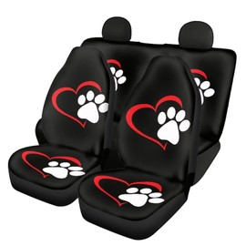 Mumeson Dog Paw Print Car Seat Covers Full Set Auto Interior Decoration Seat Cover Stretch-on Front and Rear Seat Cushion Covers Protection Seat Covers 4 Piece