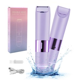2 in 1 Bikini Trimmer for Women, IPX5 Waterproof Wet & Dry Dual Head Electric Razors for Women with LED Light, Womens Electric Razor for Bikini Underarm Body Face (Purple)