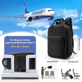 WEPLAN Ryanair Cabin Bags 40x20x25 Underseat Travel Backpack Cabin Size Cabin Bag 45x36x20 New Easyjet Backpack Carry on Backpacks for Airplanes Rucksack for Plane Hand Luggage Women Men,Black S