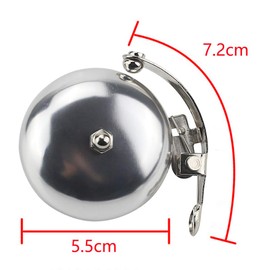 Bicycle Bell Classic Silver, Retro Vintage Classic Portland Bell, with Beautiful Loud Sound, Bicycle Bell with Steel Band Mount, Bell for Road Bike, Mountain Bike, City Bike, E-Bike, Scooter