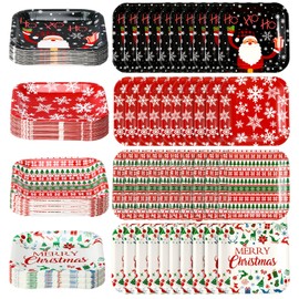 Pickmesh 80 Pcs 7inch Christmas Dessert Plates Christmas Disposable Plates Santa Xmas Square Dinner Plates for Merry Christmas Holiday Party Supplies, 4 Styles