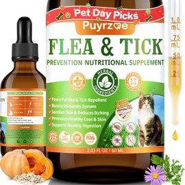 Puyrzoe Cat Flea Treatment, Natural Oral Flea and Tick Prevention for Cats Drops with Pumpkin Seed, Echinacea & Omega-3/6/9- Support Immunity, Healthy Skin & Coat, Digestion & Overall Wellness, 60 ML