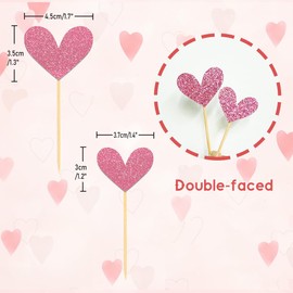 24Pcs Glitter Love Heart Cupcake Toppers for Valentine's Day Decorations, Love Heart Valentine's Day Cupcake Toppers for Wedding Bridal Shower Party Decorations(Pink)
