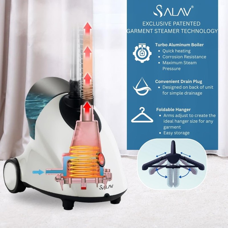 SALAV GS18 Full-Size Clothes Steamer - 1500W Power, 1.8L Water