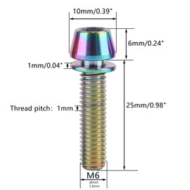 UHDFBDHF 4Pcs Titanium Bolt M6 x 25mm Allen Hex Bolts with Washers Screw for Bicycle V Brake Hub Fixed (Rainbow)