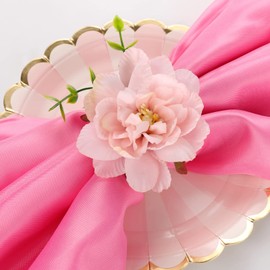Fofetbfo Pink Flower Napkin Rings Set of 12 Silk Flower Napkin Holder with Green Leaves Wedding Napkin Holder Buckles for Wedding Birthday Party Dinner Tables Decor